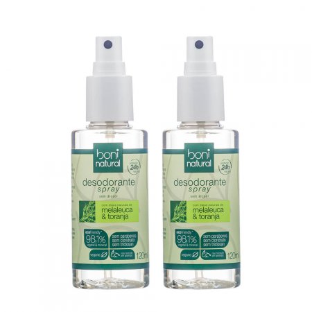 Kit Boni Natural com 2 Desodorantes Spray Natural Melaleuca e Toranja