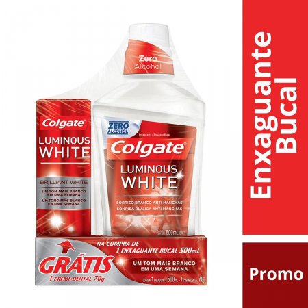 Kit Colgate Luminous White Enxaguante Bucal com 500ml + Pasta de Dente com 70g