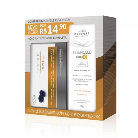 Kit Profuse Suplemento Semblé Reverse com 60 cápsulas + Sérum Antirrugas Essencele Filler C Rosto com 30g
