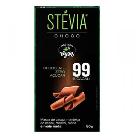Chocolate Adoçado Com Stevia 99% Cacau Stevia Choco 80g