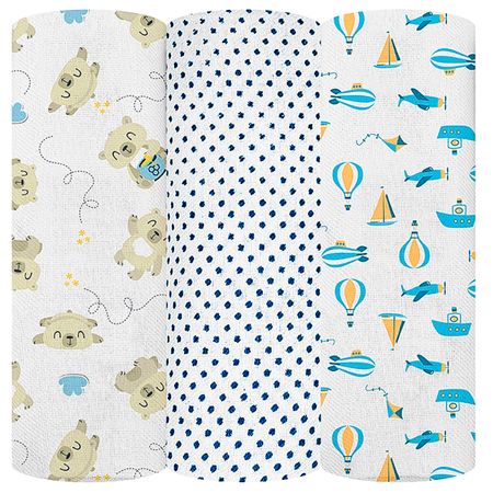 Kit c/ 3 Cueiros para bebê flanelado Ursinho Bambi - Incomfral 28003002 CUEIRO BAMBI ESTAMPADO 60CMX80CM ROLINHO C/03UN MASCULINO