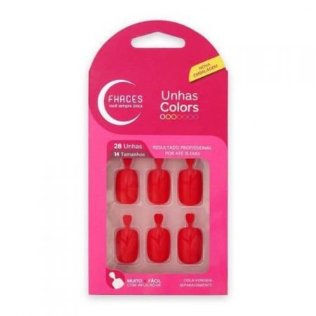 Unhas Fhaces Colors c/ 28 Unhas Ref.:U3054 Vermelho Vivo