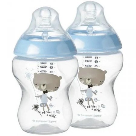 Kit com 2 Mamadeiras Closer To Nature Tommee Tippee Azul 260ml