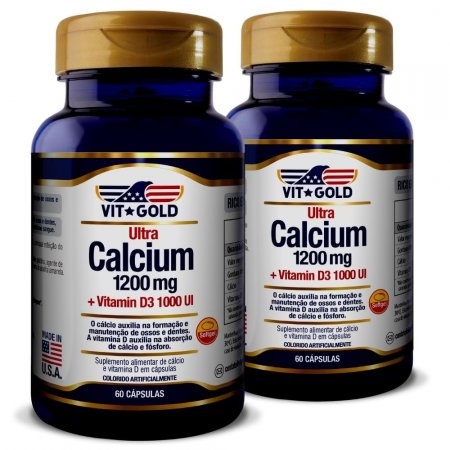 Ultra Cálcio 1200mg + Vit. D3 1000UI Vitgold Kit2x 60 cáps.