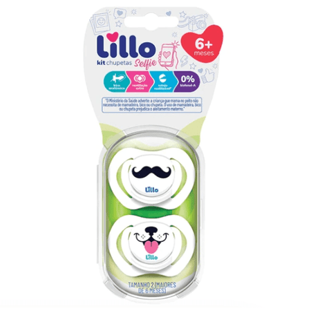 Kit 2 Chupetas Bico de Silicone Design Selfie 6m+ Azul Lillo
