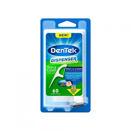 Fio Dental Dentek Floss Picks Triple Clean Advanced Dispenser com 60 unidades