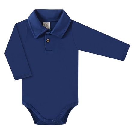 Body Polo manga longa para bebê em suedine Marinho - Pingo Lelê PL66258.MR BODY GOLA POLO MANGA LONGA MARINHO-G