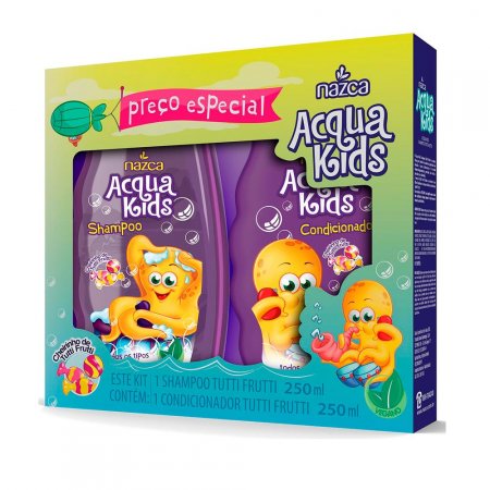 Kit Acqua Kids Shampoo 250ml + Condicionador 250ml Para Todos Os Tipos De Cabelos Tutti Frutti Vegano Nazca