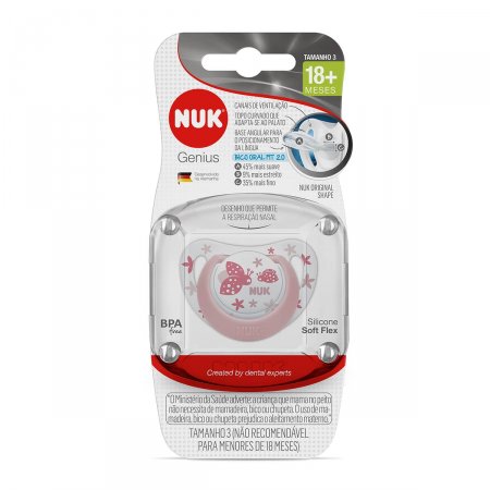 Chupeta de Silicone NUK Genius Maiores de 18 meses Tamanho 3 Rosa com 1 unidade