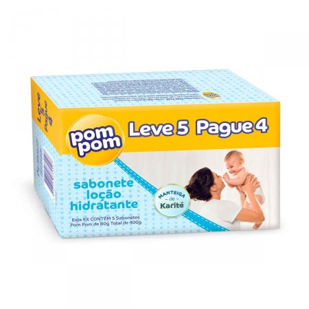 Kit Sabonete em Barra Pom Pom Loção Hidratante com 5 unidades de 80g cada