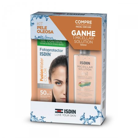 Kit Isdin Protetor Solar Facial Fusion Water Com Cor FPS 50 de 50ml + Solução Micelar de 100ml