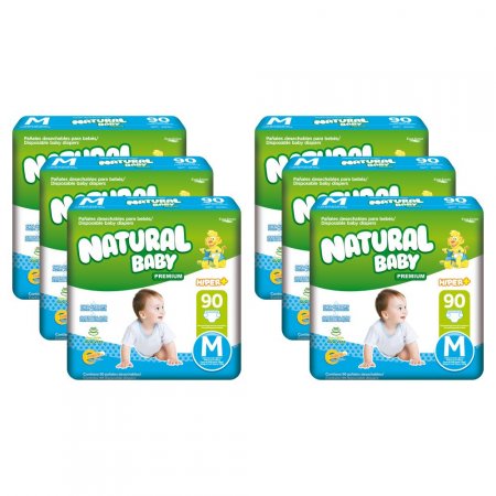 6 pacotes Natural Baby Premium Hiper Mais M 90 un.