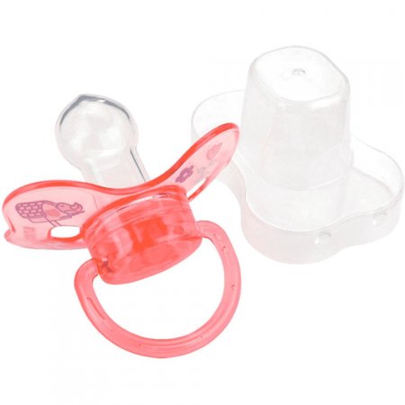 Chupeta  Nº2  Rosa Transparente Com Bico De Silicone E Capa Protetora Decorada - Kuka