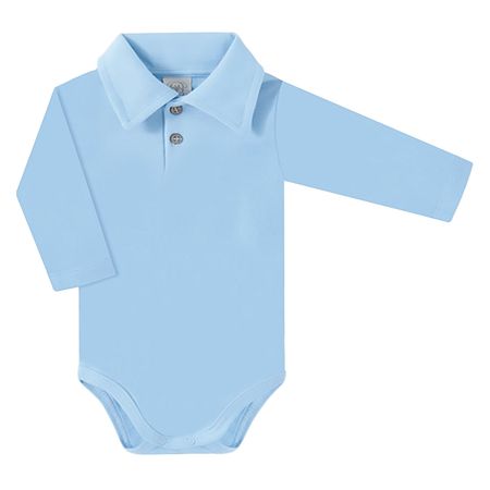 Body Polo manga longa para bebê em suedine Azul - Pingo Lelê PL66258.AZ BODY GOLA POLO MANGA LONGA AZUL-P