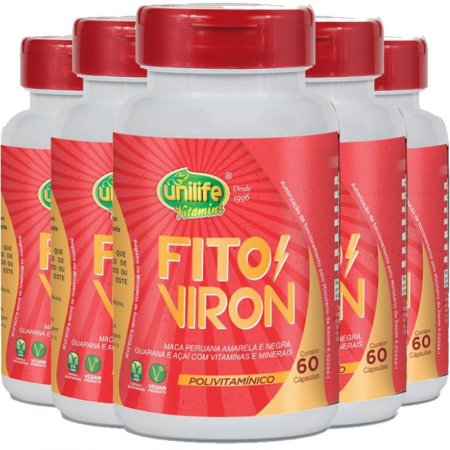 Kit 5 Fito Viron Maca Amarela e Negra + Vitaminas 60 cápsulas Unilife