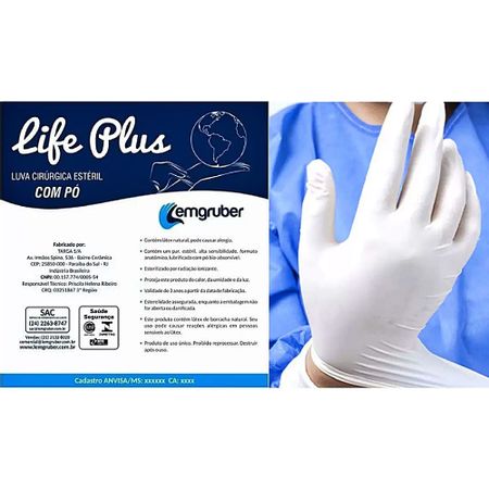 Luva Cirúrgica Estéril Lemgruber Life Plus - Tam 8.0