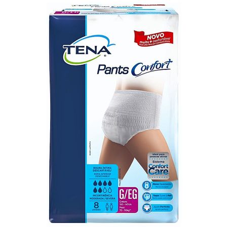 Roupa Íntima Descartável Tena Pants Confort Unissex - Tam G/Eg - 8 Unidades