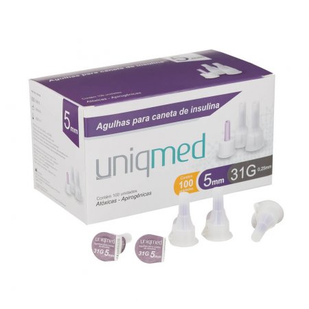 Agulha Caneta de Insulina 5mm 31G Cx 100un - UniqMed
