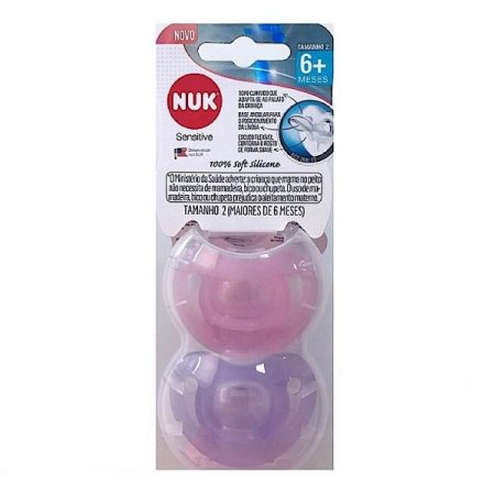 Kit com 2 Chupetas NUK Silicone 6M+ Sensitive Soft 100% Girl