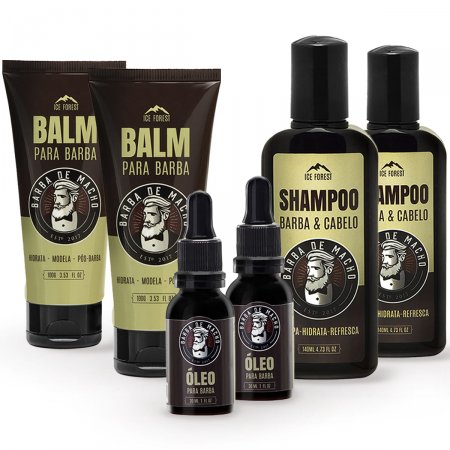 Kit Para Barba 2 Shampoo 2 Balm 2 Óleo Para Barbas Grisalhas