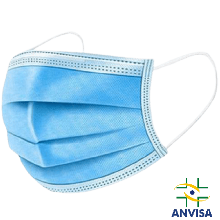 Mascara Descartável Tripla Camada Com Elástico 50 Unidades Cor Azul Medcombo