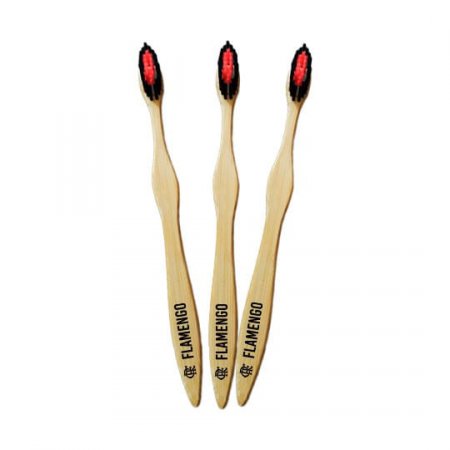 Kit de 3 Escovas de Dentes Ecológicas de Bambú do Flamengo