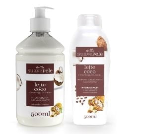 Kit Leite de Coco Suave Pele Sabonete Liquido 500ml + Hidratante 500ml
