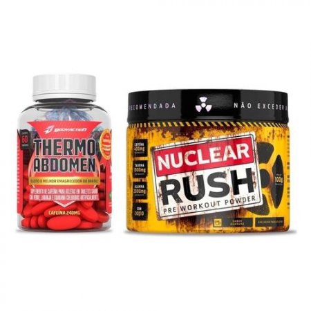 Kit Pré Treino Nuclear Rush Yellow Grape 100g + Thermo Abdomen 60 Cápsulas BodyAction