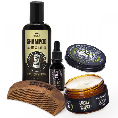 Kit Shampoo + Oleo + Pomada + Pente De Madeira Para Barba