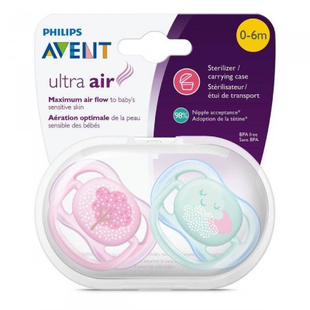Chupeta Philips Avent Ultra Air 0 a 6 meses Rosa e Azul com 2 unidades