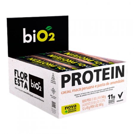 Barra de Proteína Sabor Cacau, Maca Peruana e Pasta de Amendoim Bio2 (Cx c/ 12 un de 45g)