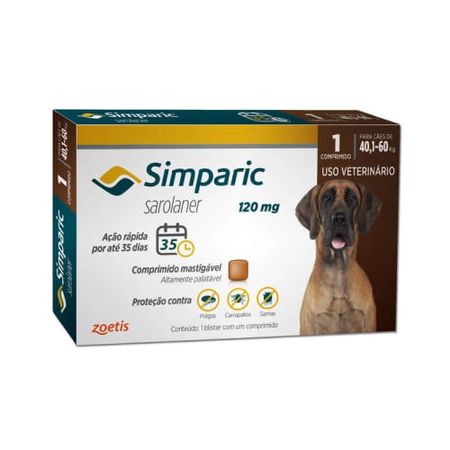 Simparic Antipulgas e Carrapatos 120mg 40,1kg a 60kg - 01 Comprimido