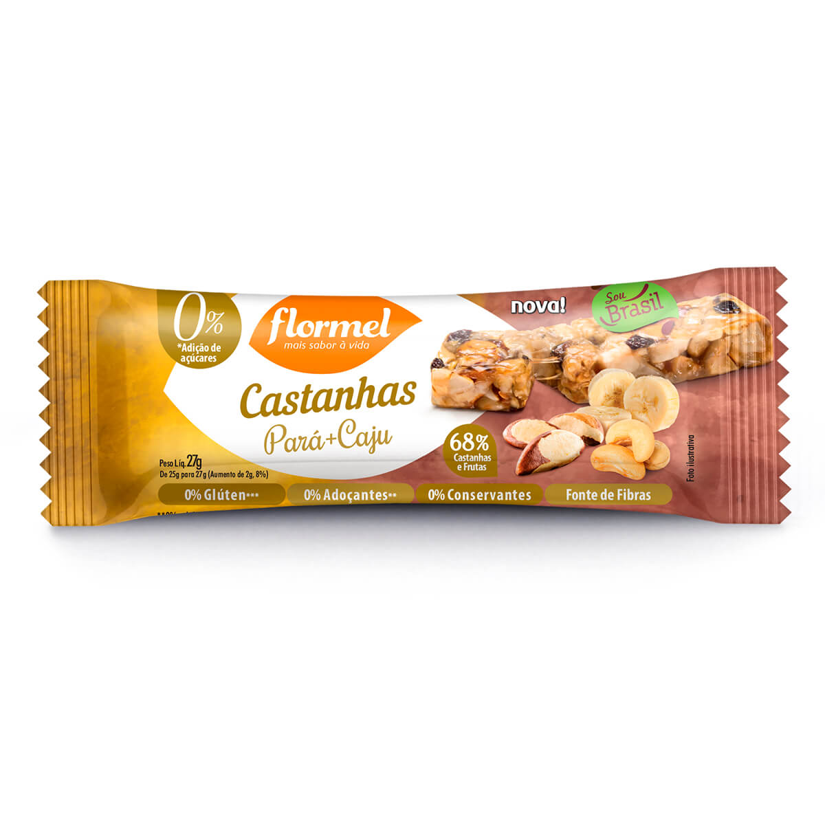 Flormel Barra de Cereal Castanha-do-Pará e Caju Sem Açúcar Sem Glúten Barra De Cereais Flormel Sou Branco Caju 27G - Flormel