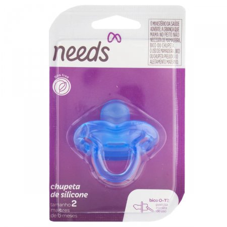 Chupeta de Silicone Needs Sem BPA Tamanho 2 Azul com 1 unidade