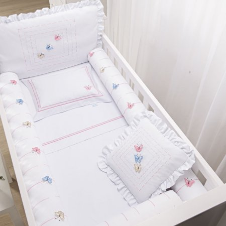 Kit de Berço Bordado Baby Joy Premium 8 peças - Borboletas