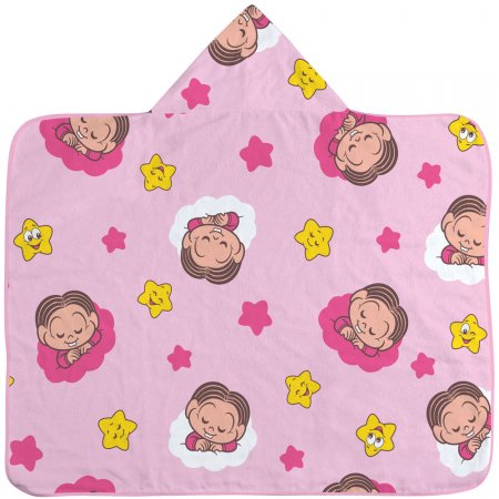 Toalha de Banho Turma da Mônica Baby 70 cm x 90 cm com Capuz e Forro de Fralda - Estampa Corrida Mônica