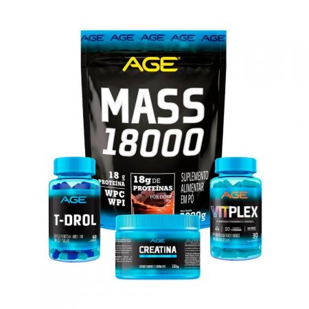 MASSA (3Kg) + CREA (100g) + VITPLEX (30 cápsulas) + ZMA (60 cápsulas) - Chocolate