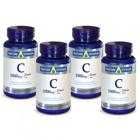 Vitamina C1000 + Zinco - 30 Cáps - 4x - Nature Vitamin