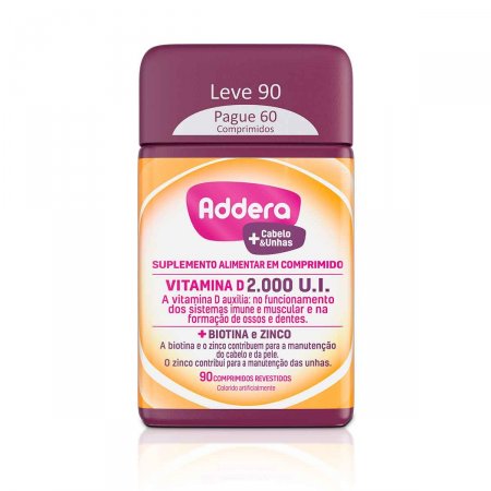Vitamina D Addera 2.000UI Cabelo & Unhas com 90 comprimidos