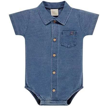 Body Camisa curta para bebê em malha jeans Azul - Anjos Baby AB2221092 BODY CAMISA MALHA JEANS-G