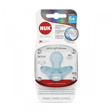 Chupeta Nuk Sensitive 100% Soft Silicone Azul Tamanho 2 com 1 unidade