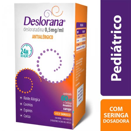 Deslorana 0,5mg/ml Xarope Sabor Damasco com 60ml + Seringa dosadora