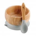 Tigela Bambu com Ventosa e Colher Cinza Avanchy