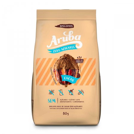 Biscoito Doce Aruba Zero Açúcares Cacau Sem Glúten e Leite com 100g