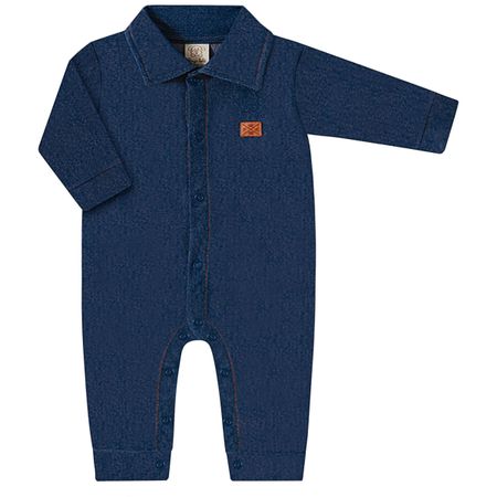 Macacão longo c/ golinha para bebê em cotton Jeans - Pingo Lelê PL66700 MACACAO POLO ML SUEDINE MARINHO 094-GG
