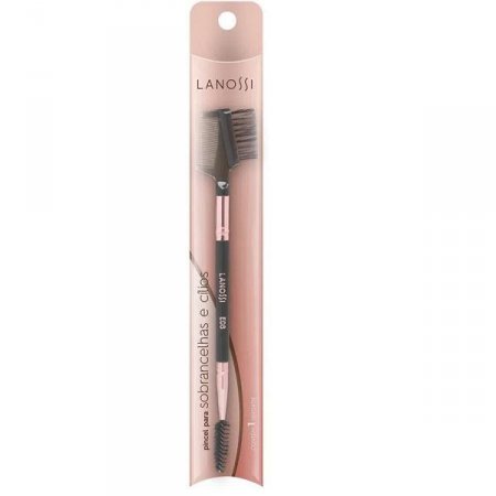 Pincel para Sombrancelhas e Cilios E08 Preto e Rose Metalizado Lanossi LS3017
