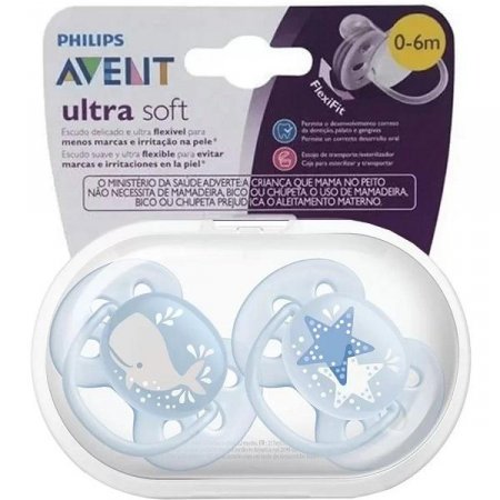 Chupeta ULTRA SOFT 06-18 Meses BALEIA/ESTRELA Philips AVENT SCF223/03 2 Unidades