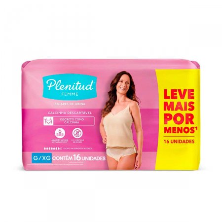 Roupa Íntima Descartável Plenitud Femme Feminina G/XG com 16 Unidades