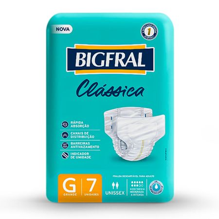 Fralda Geriátrica Bigfral Clássica - Tamanho G - 7 Unidades