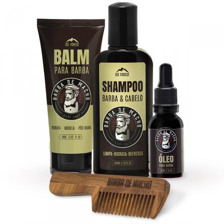 Kit Shampoo Oleo Balm E Pente Madeira - Barba De Macho